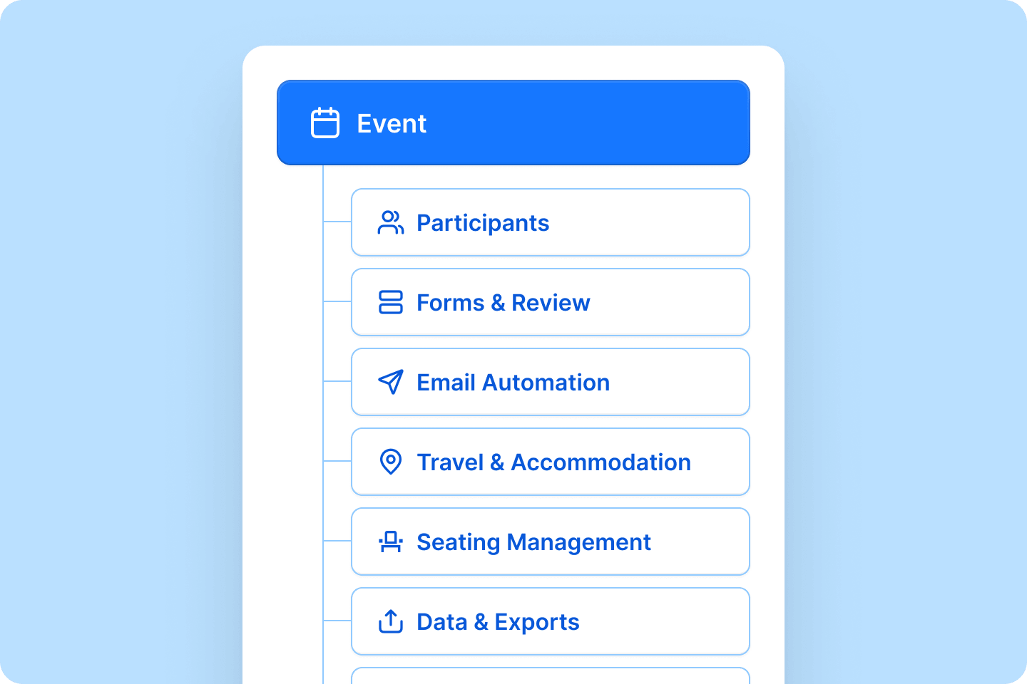 Event platform interface showing navigation and event tools