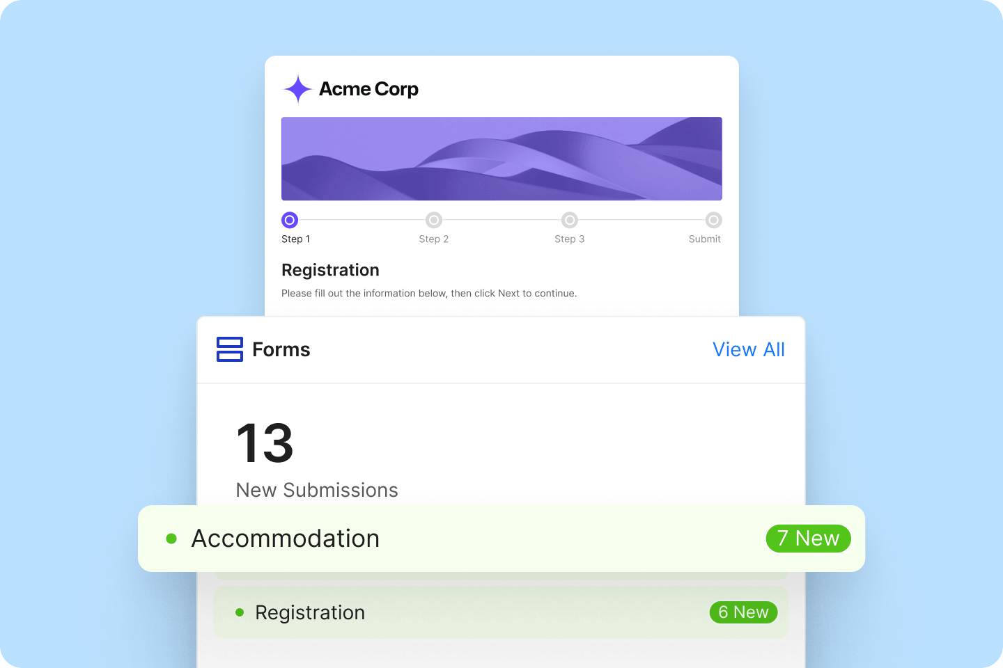Registration forms and review workflow